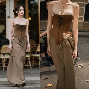 Innovare Denim | NWT Ardelis Strapless Corset Lace Up Maxi Dress Olive Green XS